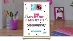 desk with the the cover of the mighty girl kit