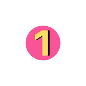 pink circle with a number 1 in yellow