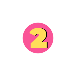 pink circle with a number 2 in yellow