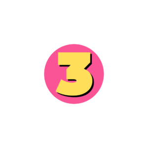 pink circle with a number 3 in yellow