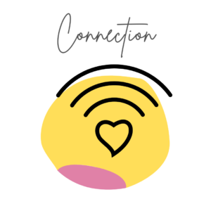 yellow circle with connection and heart icon and connection word